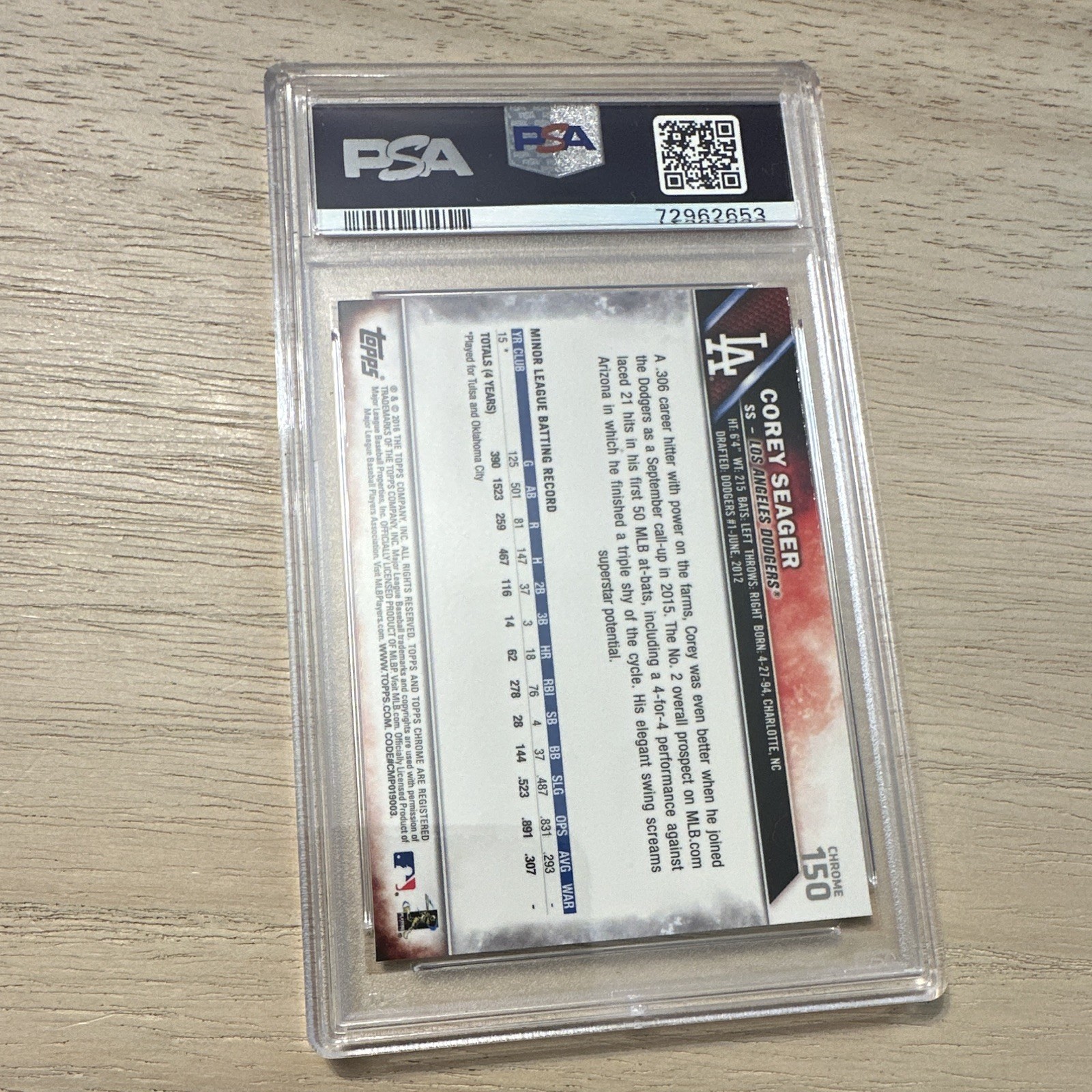 2016 Topps Chrome - Corey Seager #150 (RC) PSA 10 GEM MINT view 2