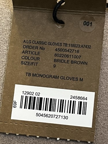 Burberry TB Monogram Men’s Gloves 9 NWT - Afbeelding 8 van 8
