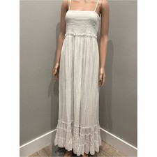 Kings Road White Smocked Maxi Sundress Ruffle Tiered Hem XL Boho Festival