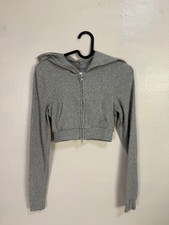 New Pink Gray Cropped Zip-Up Hoodie Sweatshirt size S