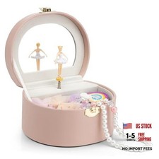 Musical Jewelry Box for Girls, Small Kid Music Box with Ballerina for D.Pink