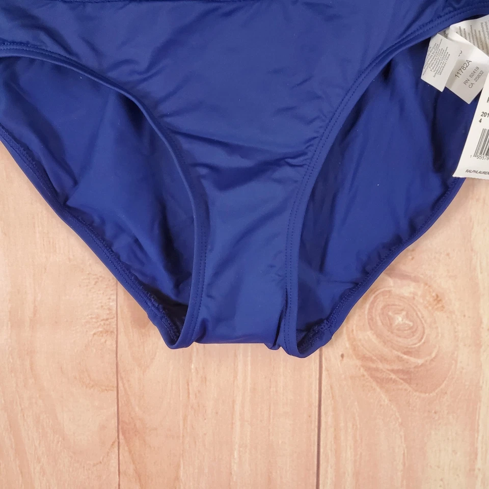Pantalones de bikini LAUREN Ralph Lauren para mujer con bandas talla 4 traje de baño azul nuevo con etiquetas  Foto 3 de 4
