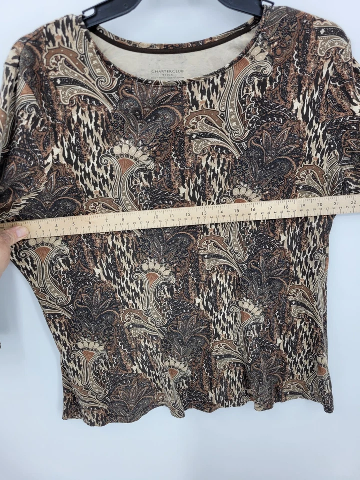 Top Charter Club para mujer Plus 1X marrón cachemir remolino Art Deco tejido manga larga Foto 3 de 4
