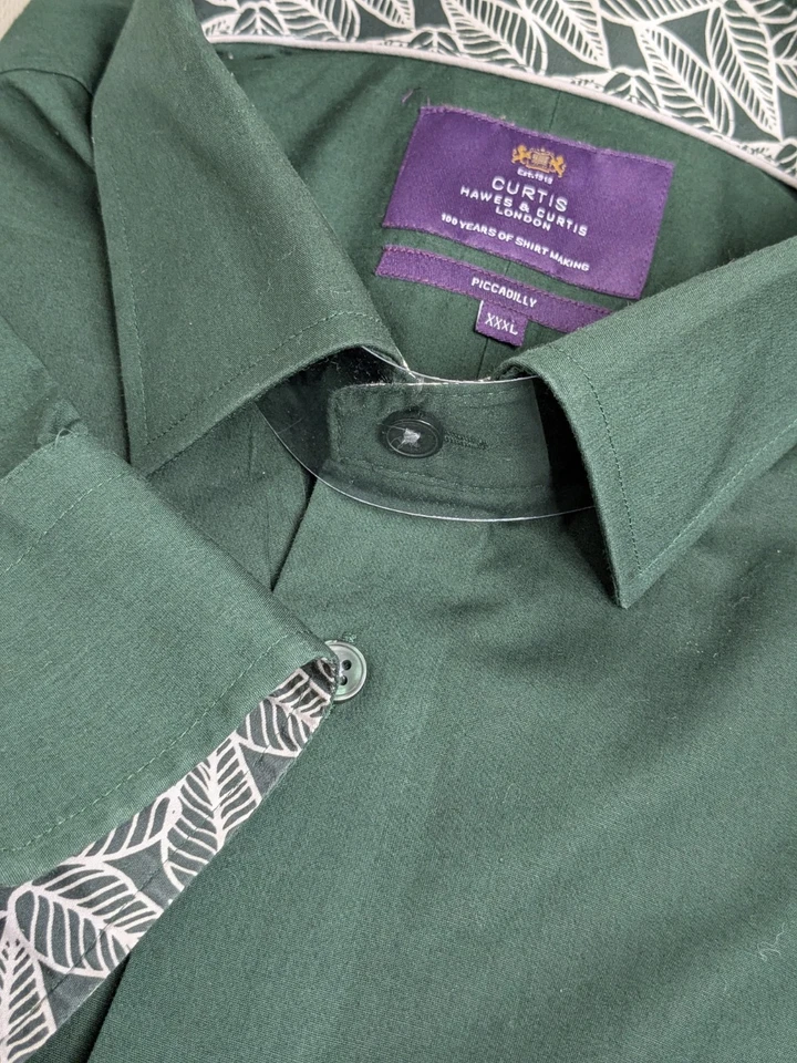 Hawes & Curtis Green Shirt XXXL Piccadilly Fit Leaf Contrast Smart Casual - Image 3 of 4