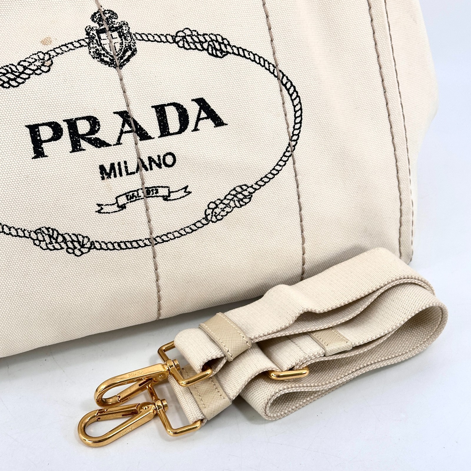 PRADA Canapa tote bag 2way Canvas Logo White Auth thumbnail 12