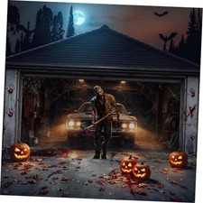 Halloween Garage Door Cover - Large Scary Movie Backdrop Killer 7 x 16 Ft