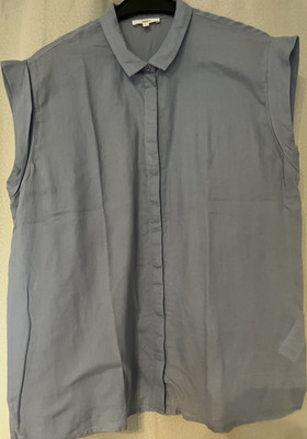 Jake's Damen Bluse blau Gr. 42 ärmellos mit Kragen und Knopfleiste