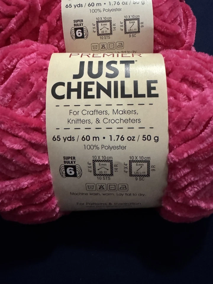 Premier Just Chenille Yarn Lot of 3 Hibiscus 60 yds 50G - Image 3 of 3