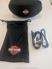 New Harley-Davidson Black Clamshell Sunglass Case Large, Sock, and Lanyard.