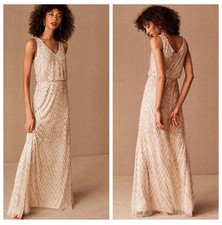 BHLDN Anthropologie Blush Beaded Blaise Maxi Floor Length Gown Dress 10 NWT