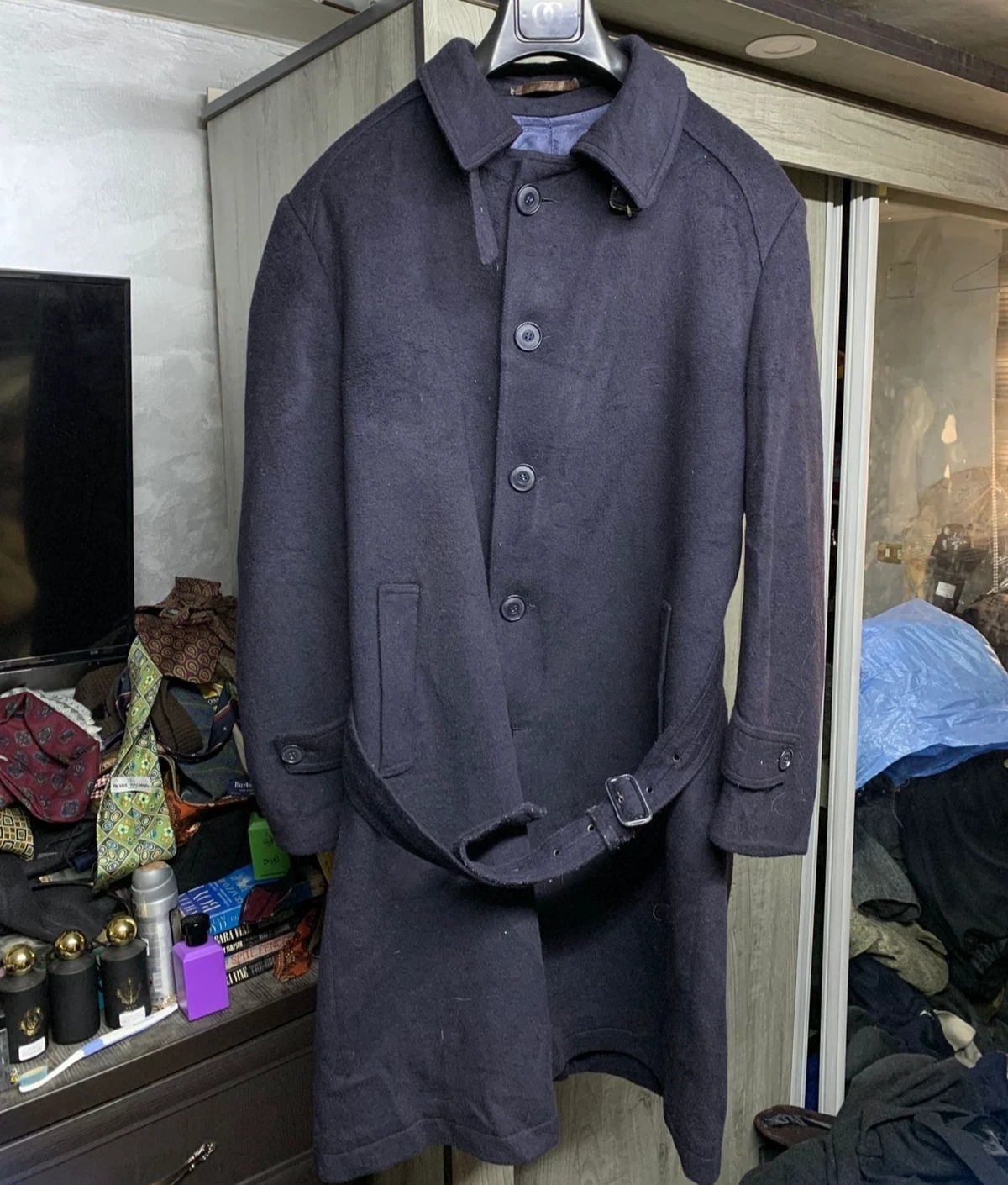Vintage McGregor pure woollen wool classic belted navy over coat 46L 46R XL
