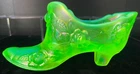 Fenton Yellow Uranium Iridescent Cabbage Rose Glass Slipper UV Glow