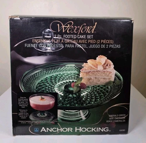 Vintage Anchor Hocking Wexford Emerald Green Cake Stand with Dome Original Box ⚓