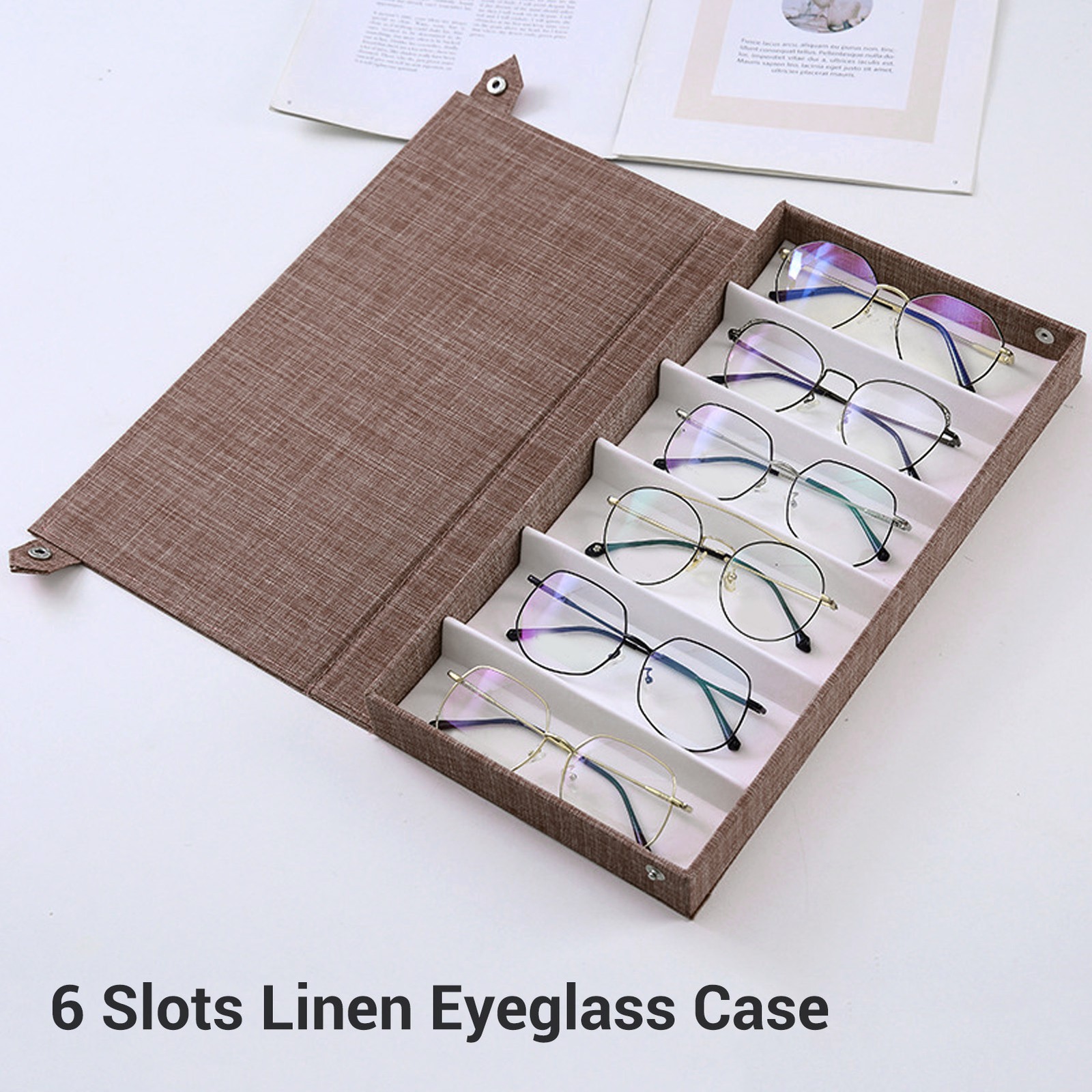 ⁺6 Slots Linen Eyeglass Box Eyeglasses Storage Case Multi Slots Fashion Eyewear
