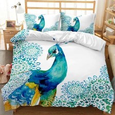 Bedroom 3D Peacock Feather Duvet Cover Set Bedding Set Pillowcase Single Double