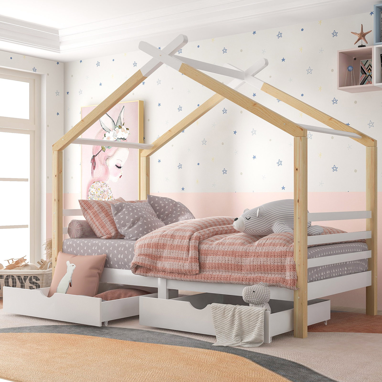 190cm Kids Single Bed Frames Toddler Beds Storage Underneath Single Bed
