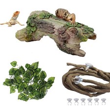 PINVNBY Reptile Hollow Tree Trunk DecorationResin Lizard Hideouts Log Hideawa...