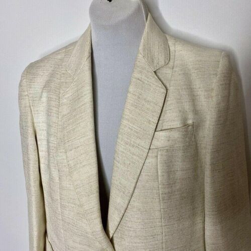 Vintage Linen Blazer Womans 10 Career Business Single Button off White Lined - Picture 2 of 7