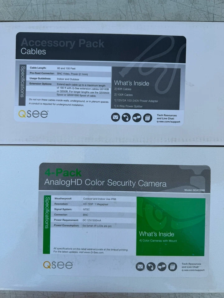 4 Pack Q-See 720p HD 1MP Wired Security Cameras QCA7209B + Cable Accessory Pack - Image 4 of 4