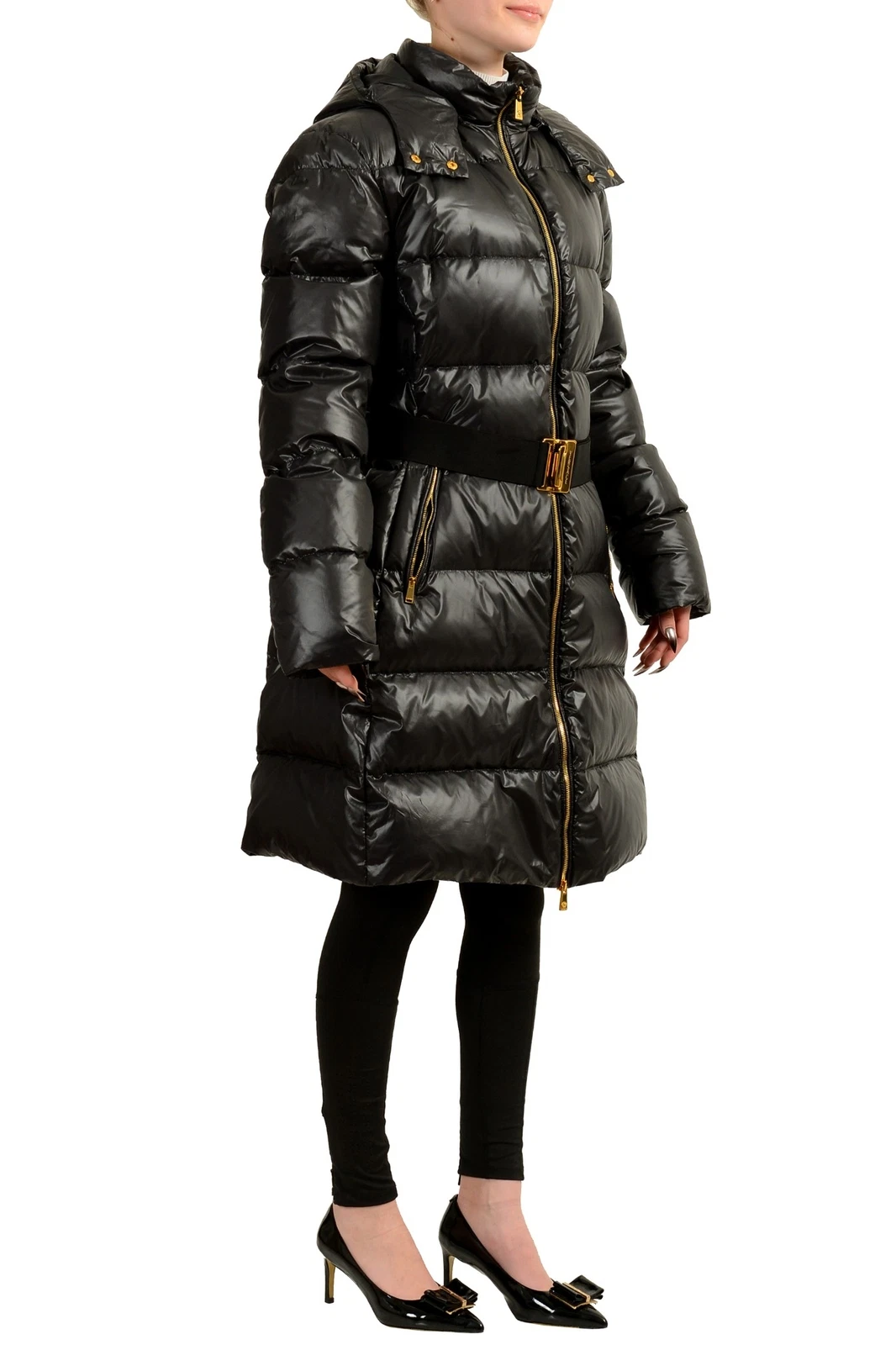 Versace donna piumino nero parka giacca cappotto con cappuccio staccabile US L IT 44