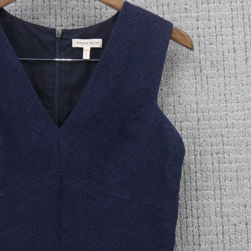 Rebecca Taylor A Kleid Damen 8" dunkelblau ärmellos V-Ausschnitt ausgestellt Baumwollmischung - Bild 3 von 9