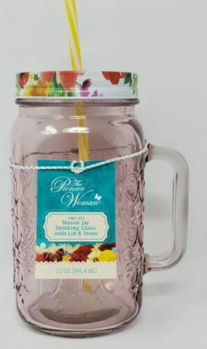 The Pioneer Woman Sunny Days 32oz Mason Jar With Handle Lid & Straw Pink Color - Picture 10 of 10