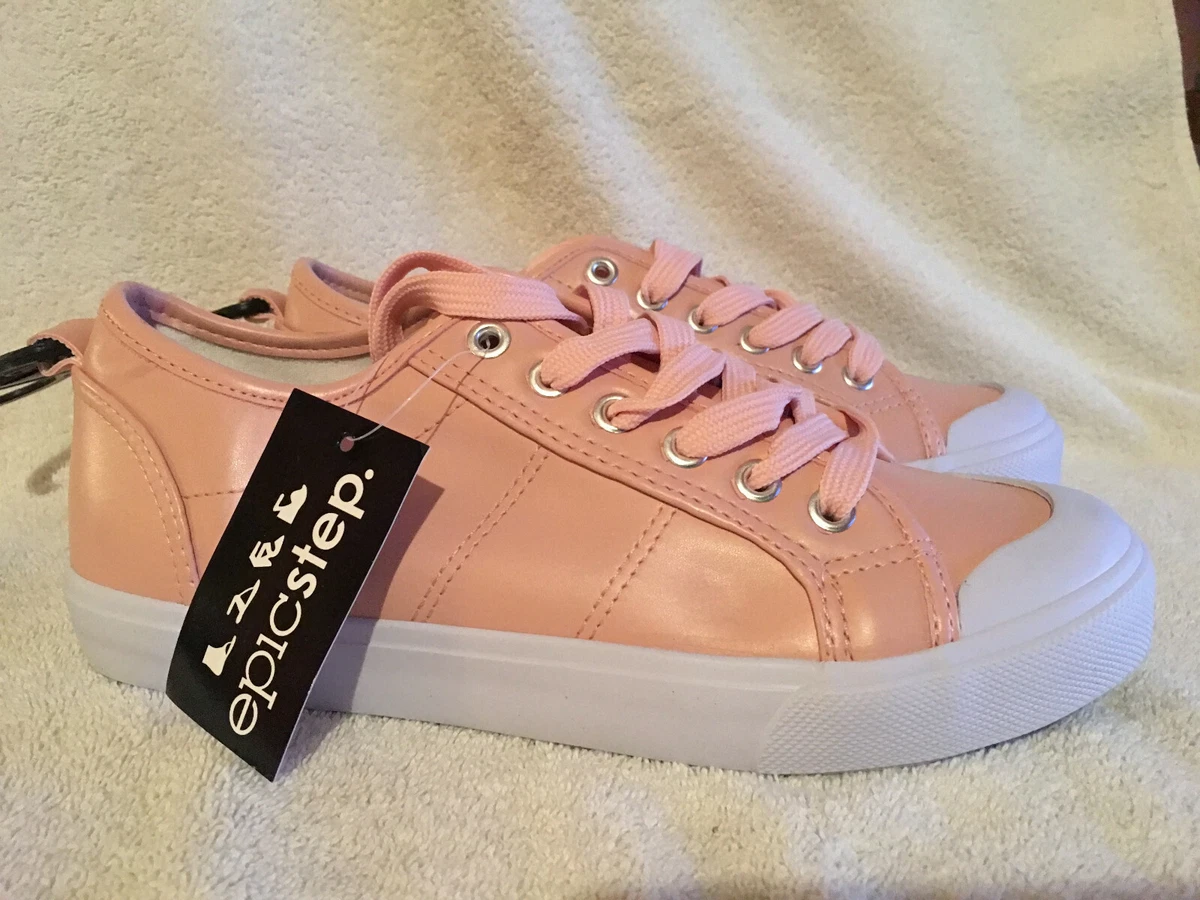 New Women s Epic Step Pink blush Leather like Sneakers School