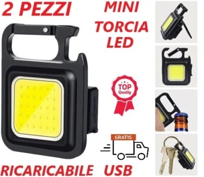 X2 MINI TORCIA LED POTENTE MAGNETICA LAVORO EMERGENZA SOS CAMPEGGIO RICARICABILE