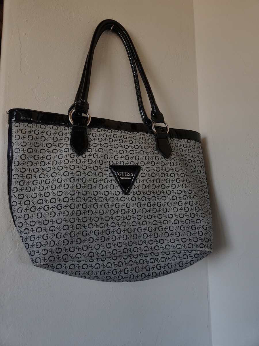 AUTHENTIC GUESS black grey SIGNATURE PVC LEATHER SHOULDER 