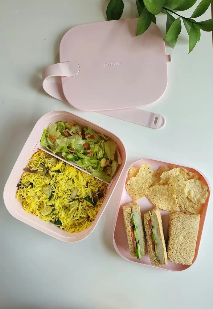 Porter Bento Lunch Box, 3 Compartment Bento Box Portable Adult Lunch Box with Sn