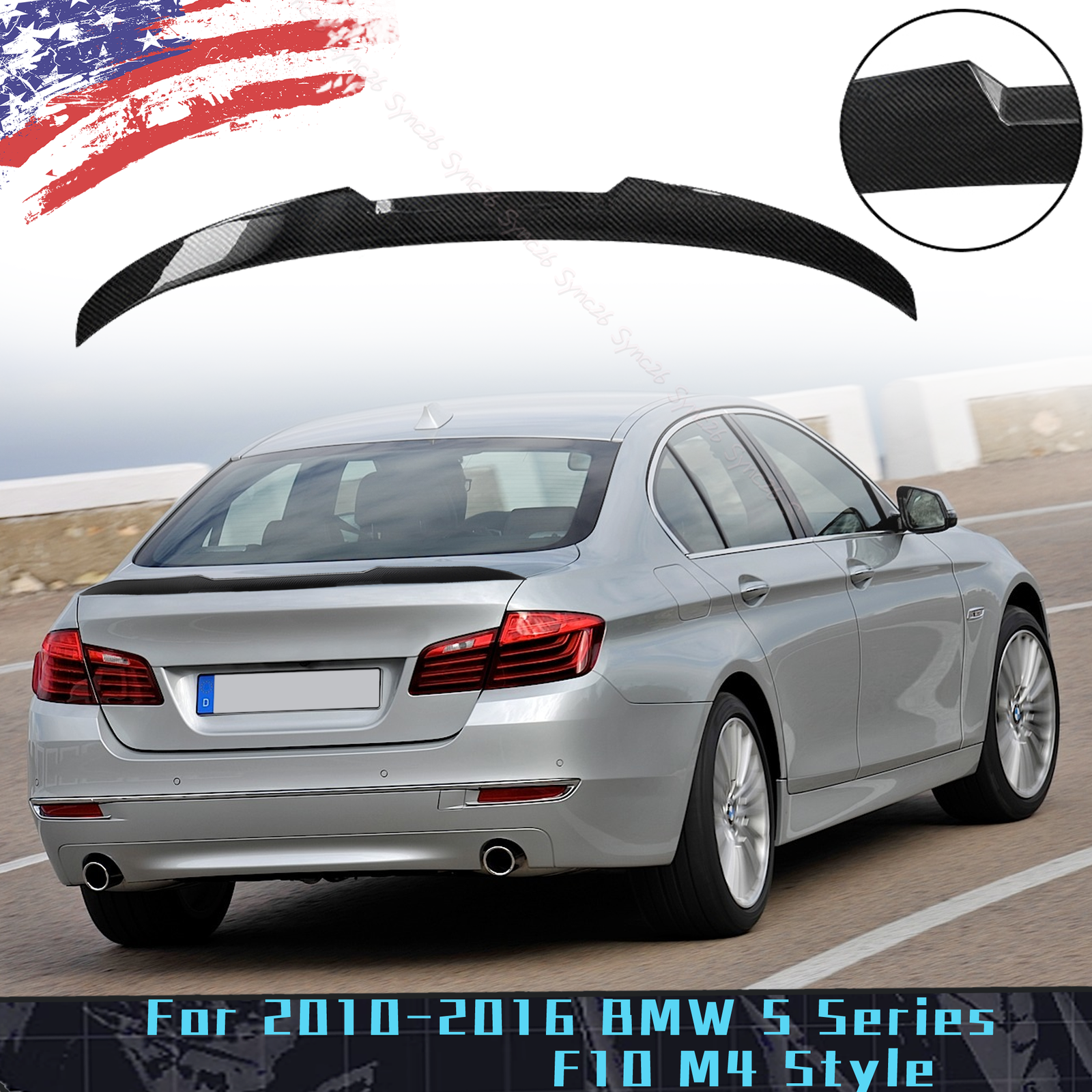 Rear M4 Style Spoiler Wing Carbon fiber Look For 2010 - 2016 BMW 5 Series F10