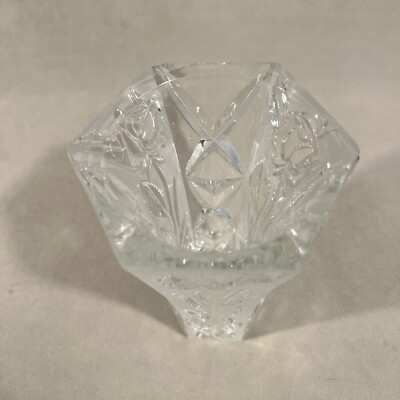 PV08584 Vintage Frosted & Clear Hex Pressed Glass PANELED ROSE Bud