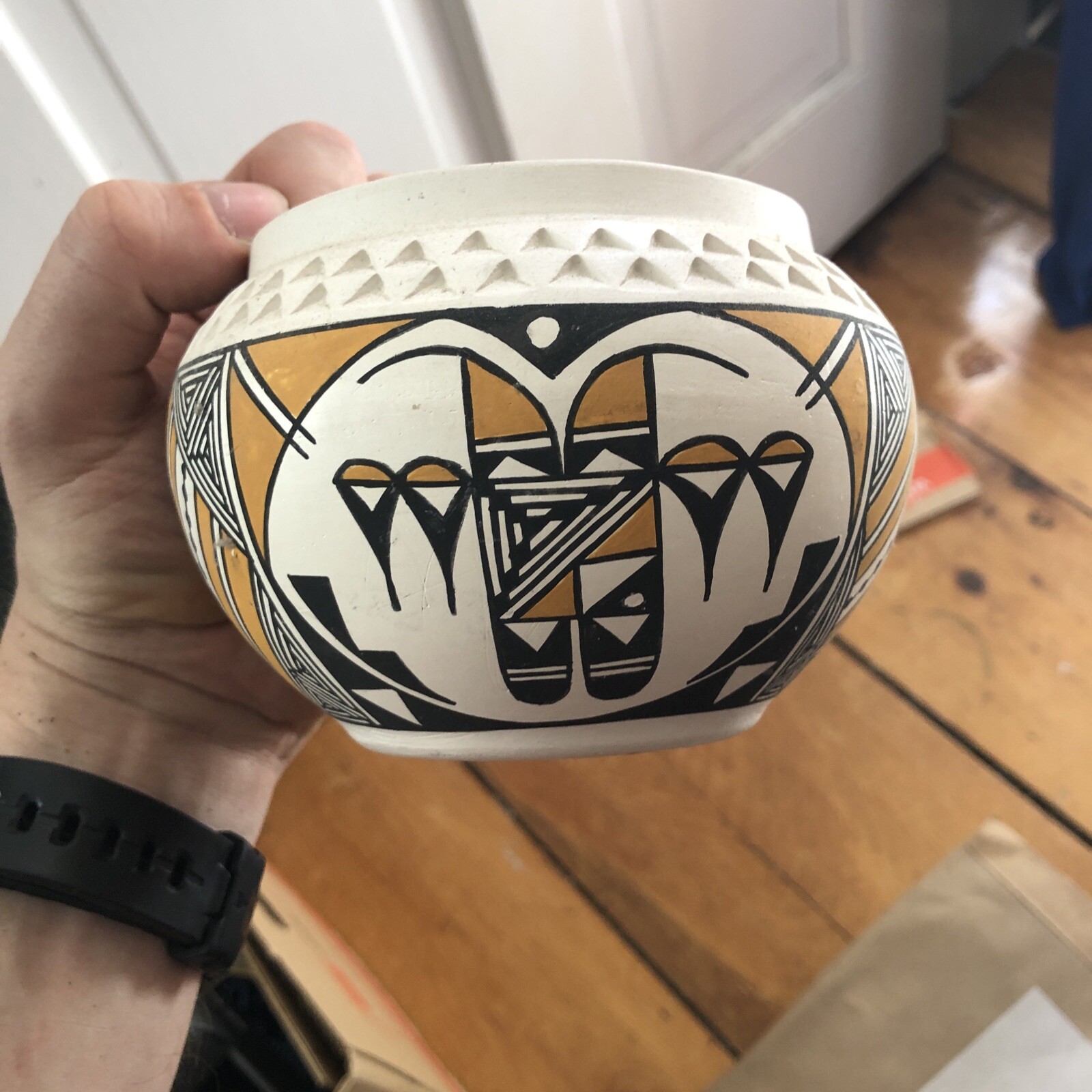 A Superb Polychrome Acoma Pueblo Pottery J. Torivio 3.5” H X 6” D ...