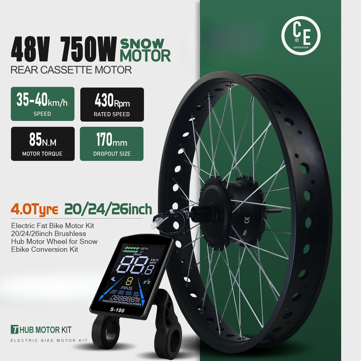 48V 750W Rear Hub Motor Wheel Dropout 170mm for Snow E-bike