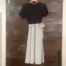 Zattcas Womens A Line Dress Brown Abstract Stretch Midi Short Sleeve Retro S