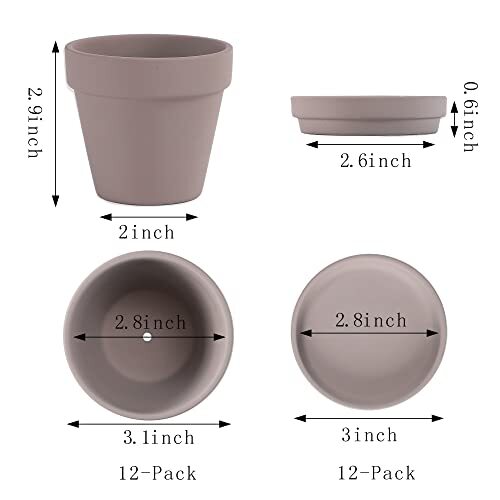 3 Inches Small Grey Terracotta Pots with Saucer, 12 Pack 3" Terra Cotta Gray - Picture 3 of 6