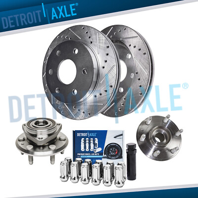Front Drilled Rotors Wheel Hubs &12pc Lugnuts w/key for 2007-16 Traverse Enclave