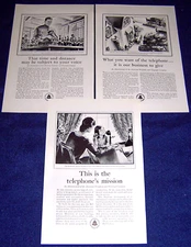 Lot of 3 Ads from 1930 ~ AT&T Bell TELEPHONE System ~ Manufacture, Installation+