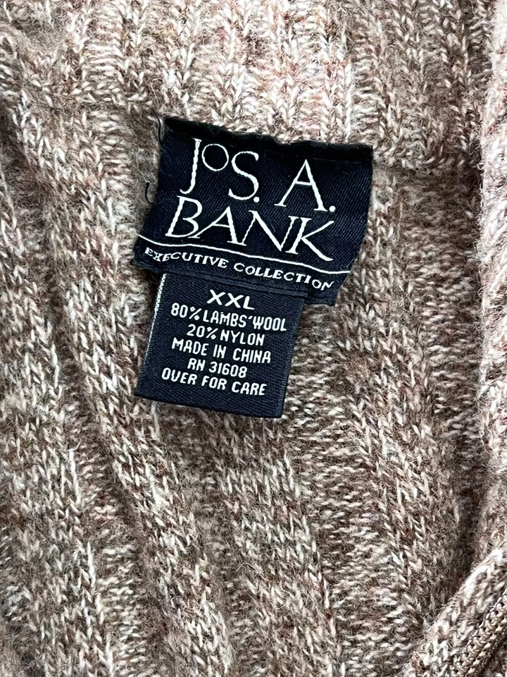 MENS JOS A BANK 1/2 ZIP SWEATER SIZE L LAMBSWOOL NYLON TAN SOLID Size XXL - Image 3 of 4