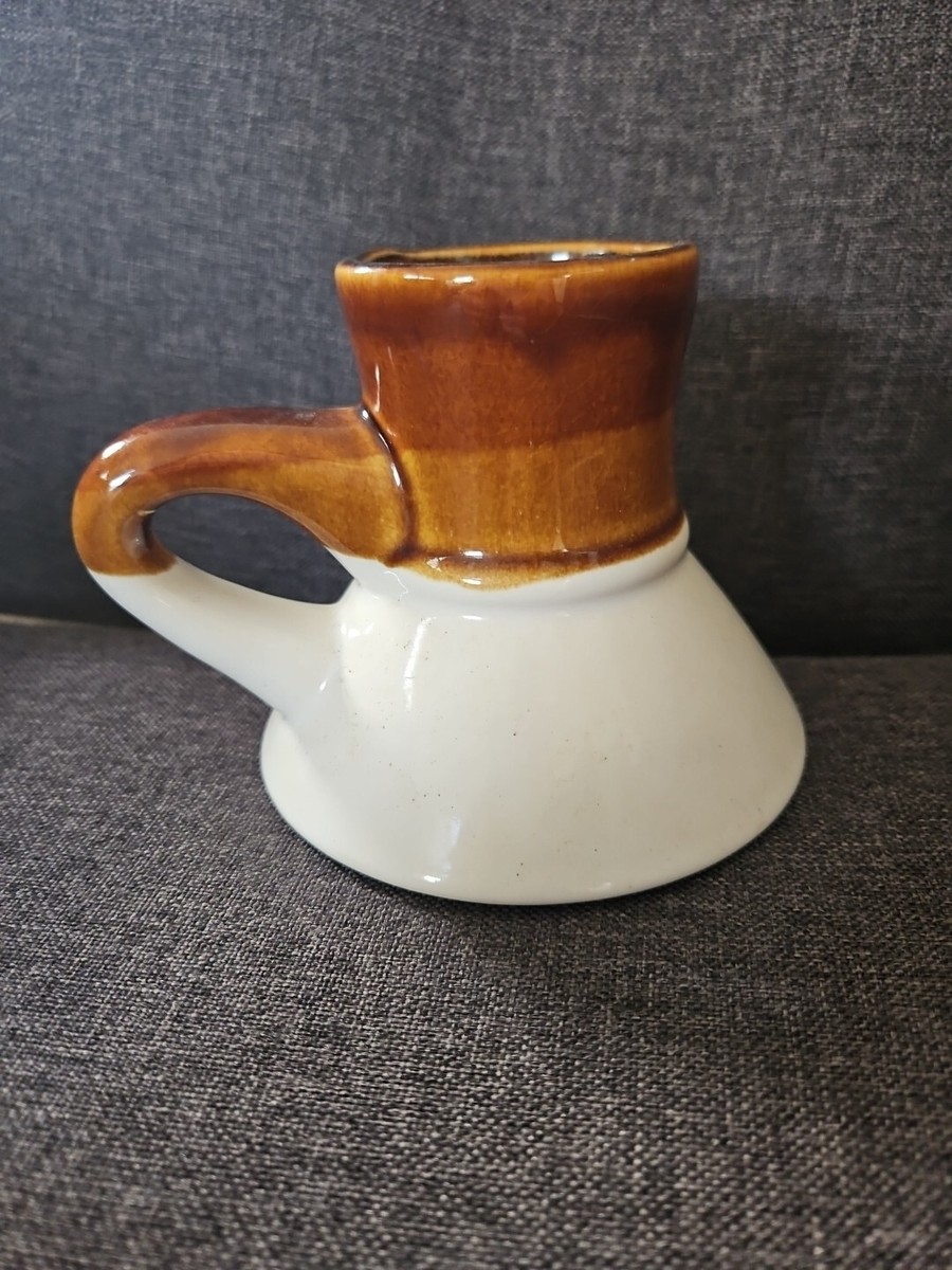 Vintage Cream Brown Pottery Stoneware Wide Bottom Non-Slip Coffee