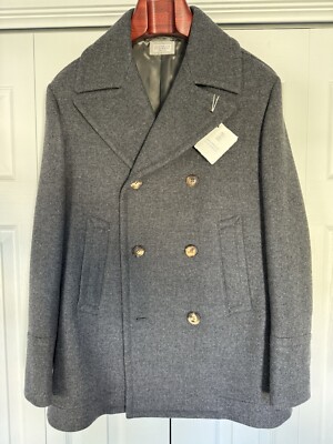 NWT $4,995 Brunello Cucinelli Men 100% V Wool Grey Peacoat Size 50IT Jacket