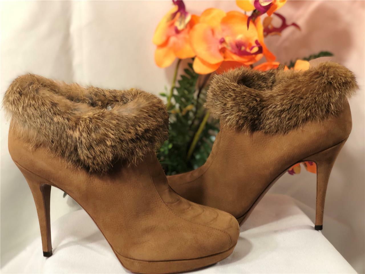 Stivaletti alla caviglia nuovi WOB Yves Saint Laurent YSL ""TRIBUTE"" in pelliccia marrone pelle scamosciata EU39 US9