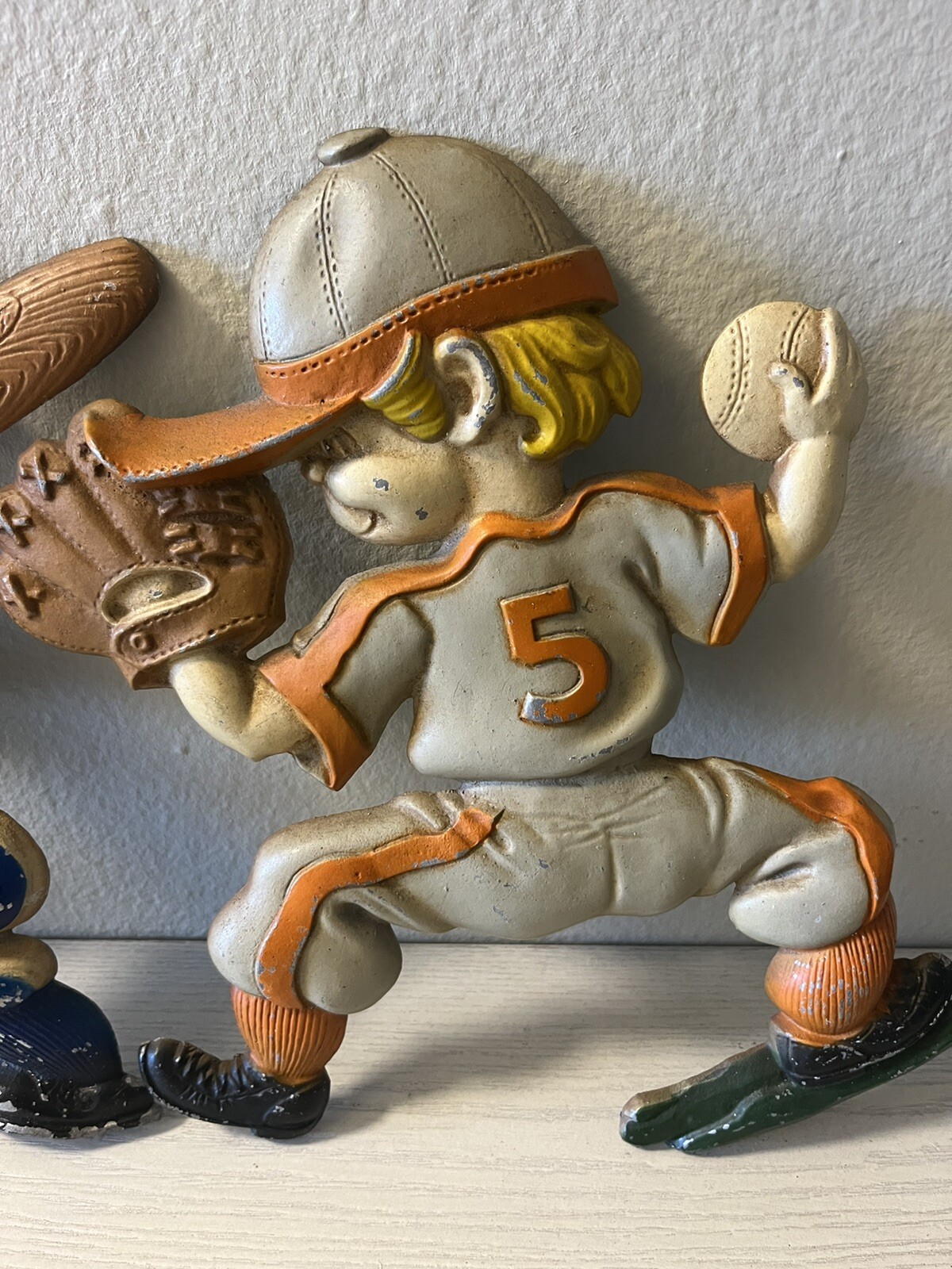 Vintage 1970s Sexton Metal Baseball Players Team Wall Plaques Hanging