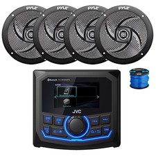 JVC Marine 2.7" BT AM/FM/WB Radio Receiver, 4X 5.25" 180W Black Speakers,Wire