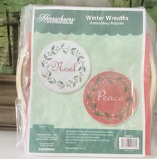 Herrschners Embroidery Kit Winter Wreaths 10x10" Set of 2 Christmas New Sealed