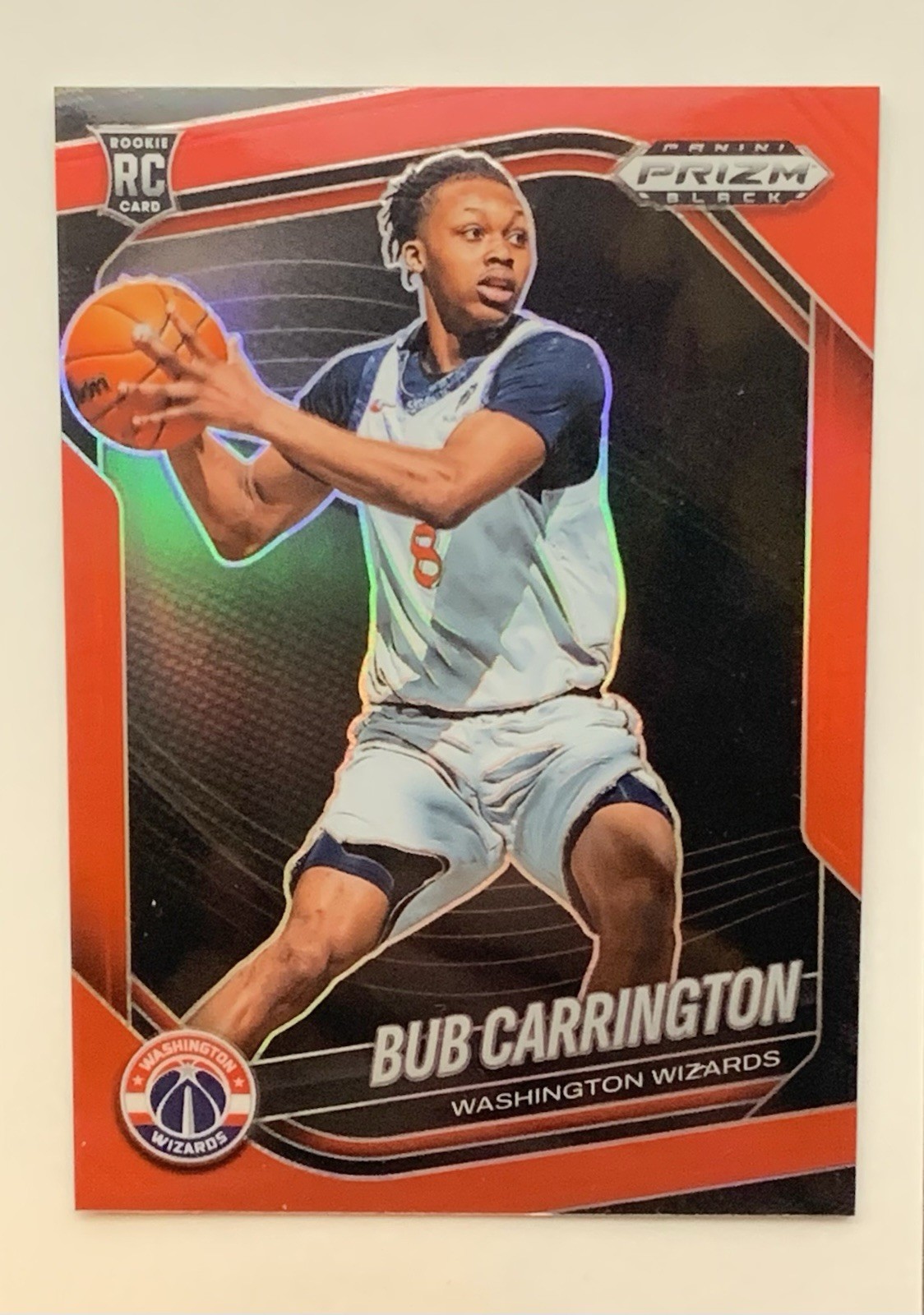 2024-25 Panini Prizm Black Bub Carrington Red Prizm Rookie Serial Numbered /299