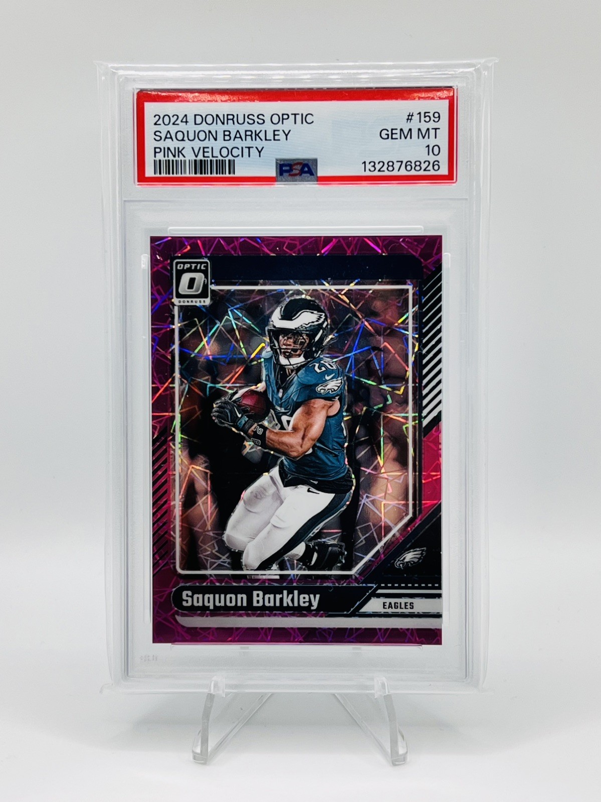 2024 Donruss Optic - Saquon Barkley - #159 - Pink Velocity - 04/80 - PSA 10