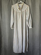 Vtg 70s Lanz Of Salzburg Striped Floral Long Nightgown Size M Long Slv