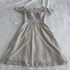 NWT Azazie Hadley Bridesmaid Dress A4 Sz 4 Taupe Knee Length Chiffon