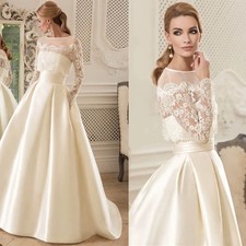 Elegant A-Line Gown Wedding Dresses Appliques Pattern Lace Bridal Gowns